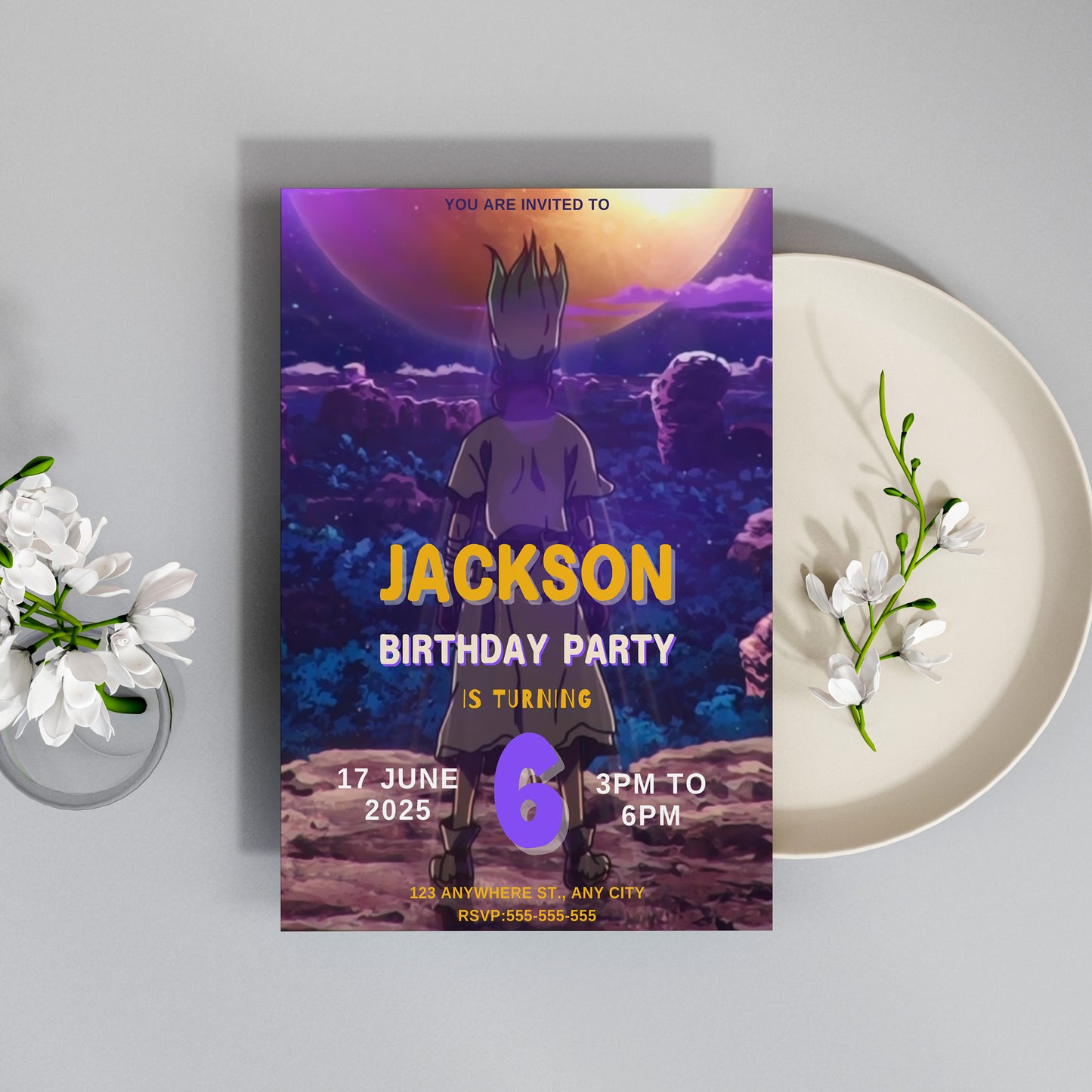 Dr. Stone Birthday Invitation Template - CreativeRino