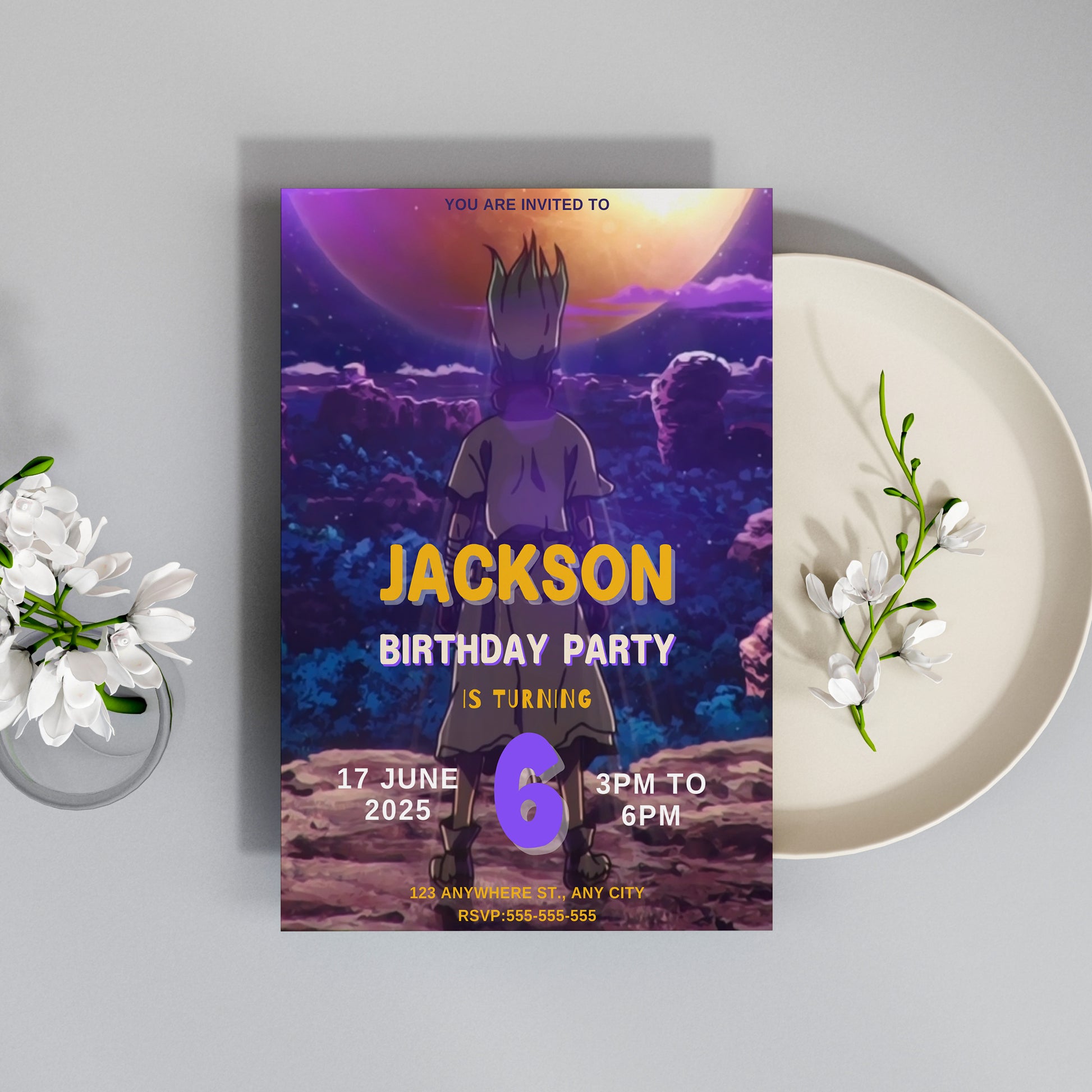 Dr. Stone Birthday Invitation Template - CreativeRino