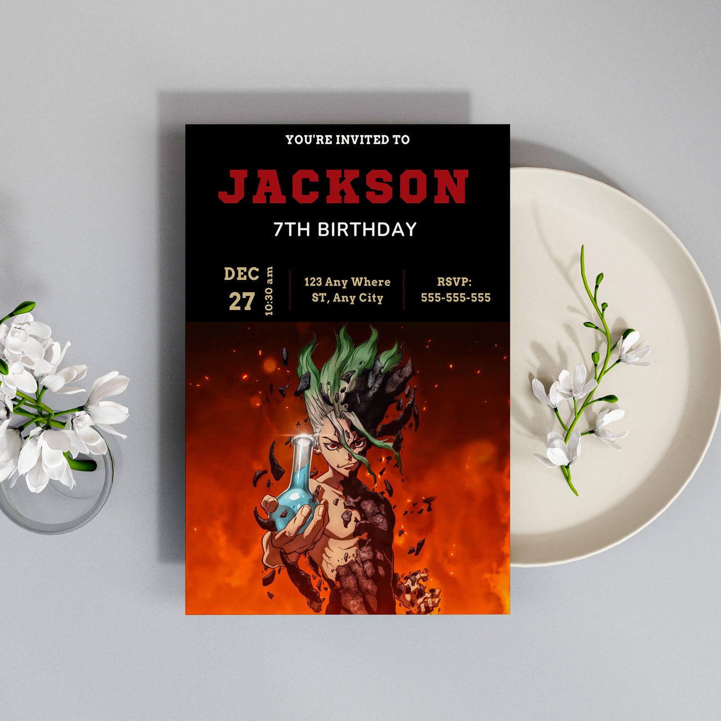 Dr. Stone Birthday Invitation Template - CreativeRino
