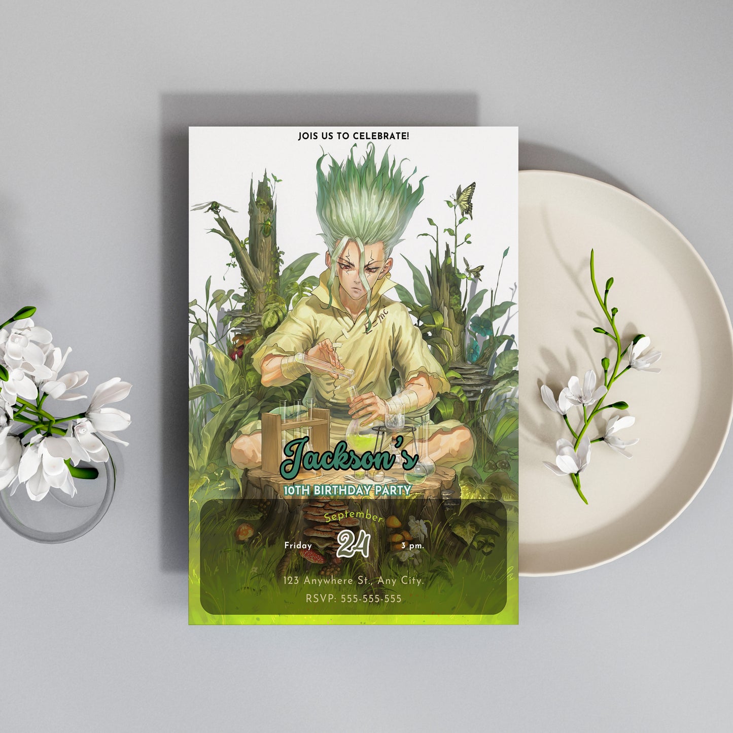 Dr. Stone Birthday Invitation Template - CreativeRino