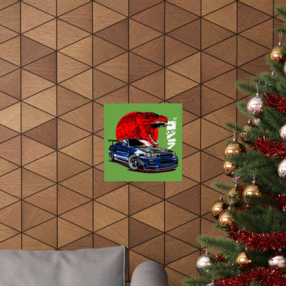 Car Matte Square Poster - Racing Car & Tyrannosaurus Design - CreativeRino