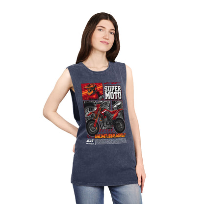 Super Moto Unisex Stonewash Tank Top - Perfect T-shirt for Bikers and Outdoor Adventures - CreativeRino