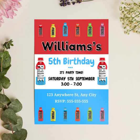 Prime Energy Drink Birthday Invitation Template