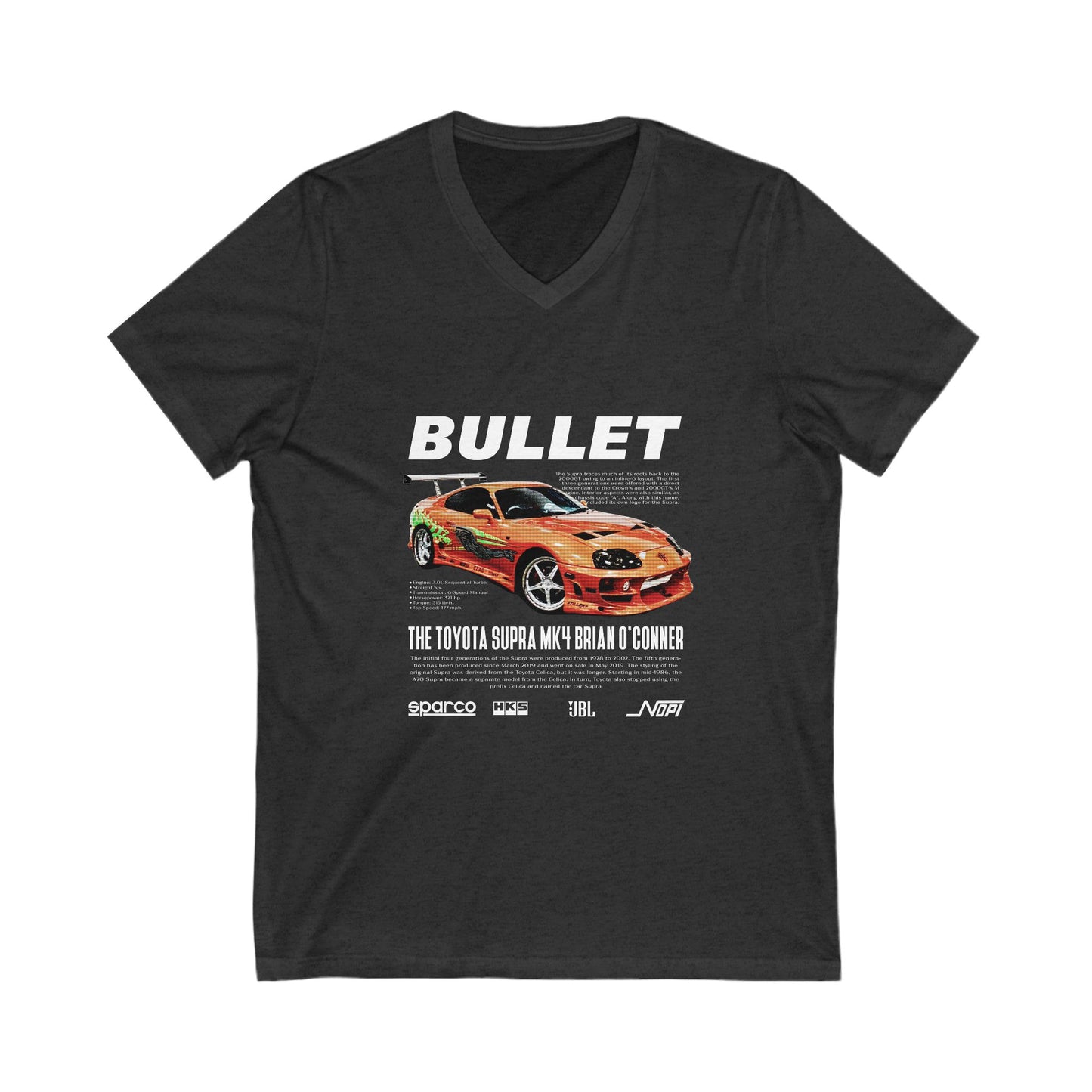 Toyota Supra MK4 Brian Car Graphic V-Neck Tee for Auto Enthusiasts - CreativeRino
