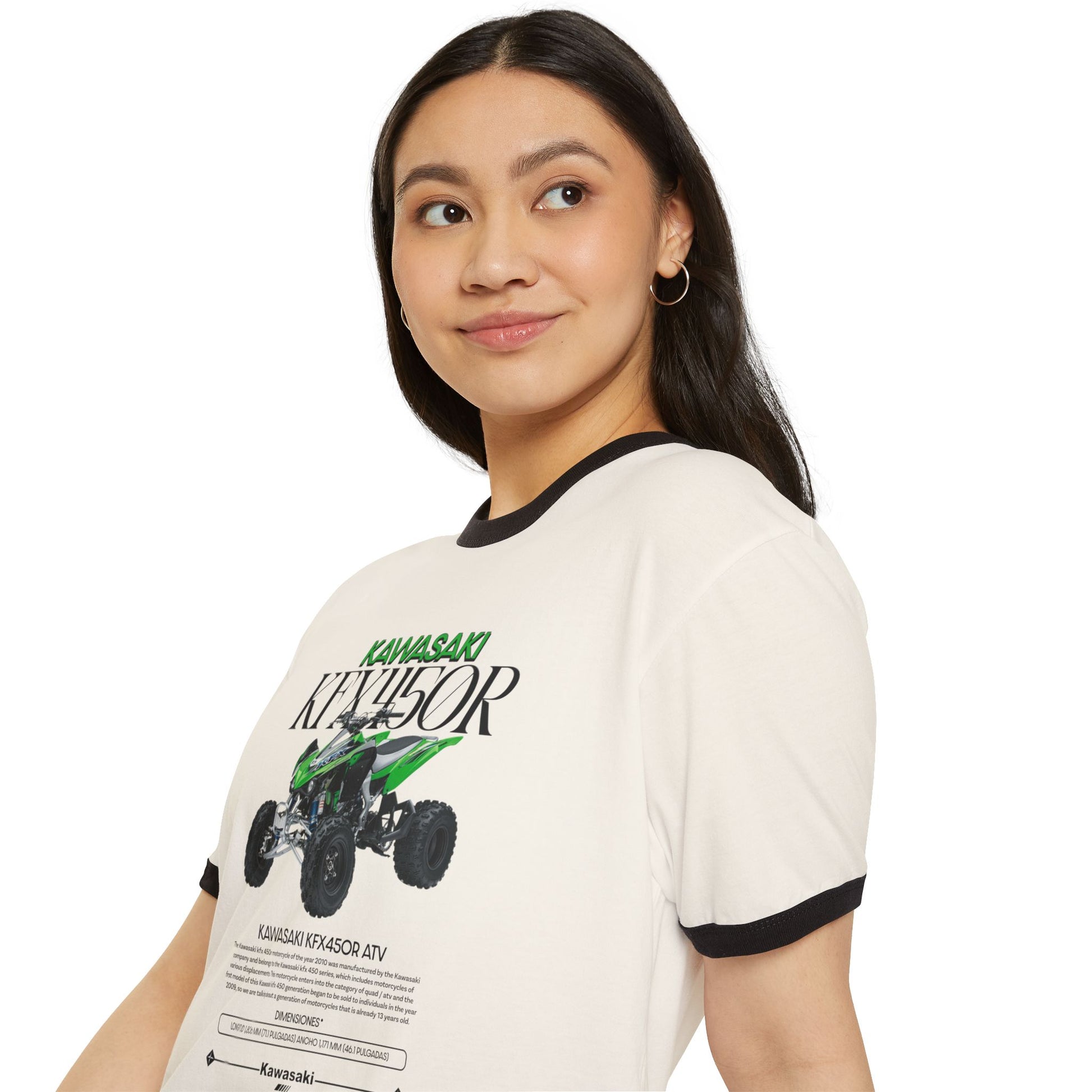 Kawasaki KFX450R Unisex Cotton Ringer T-Shirt | Perfect for ATV Enthusiasts - CreativeRino