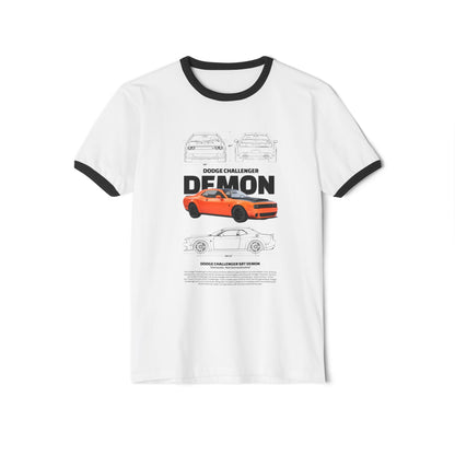 Dodge Challenger Demon Unisex Cotton Ringer T-Shirt | Automotive Enthusiast Tee - CreativeRino