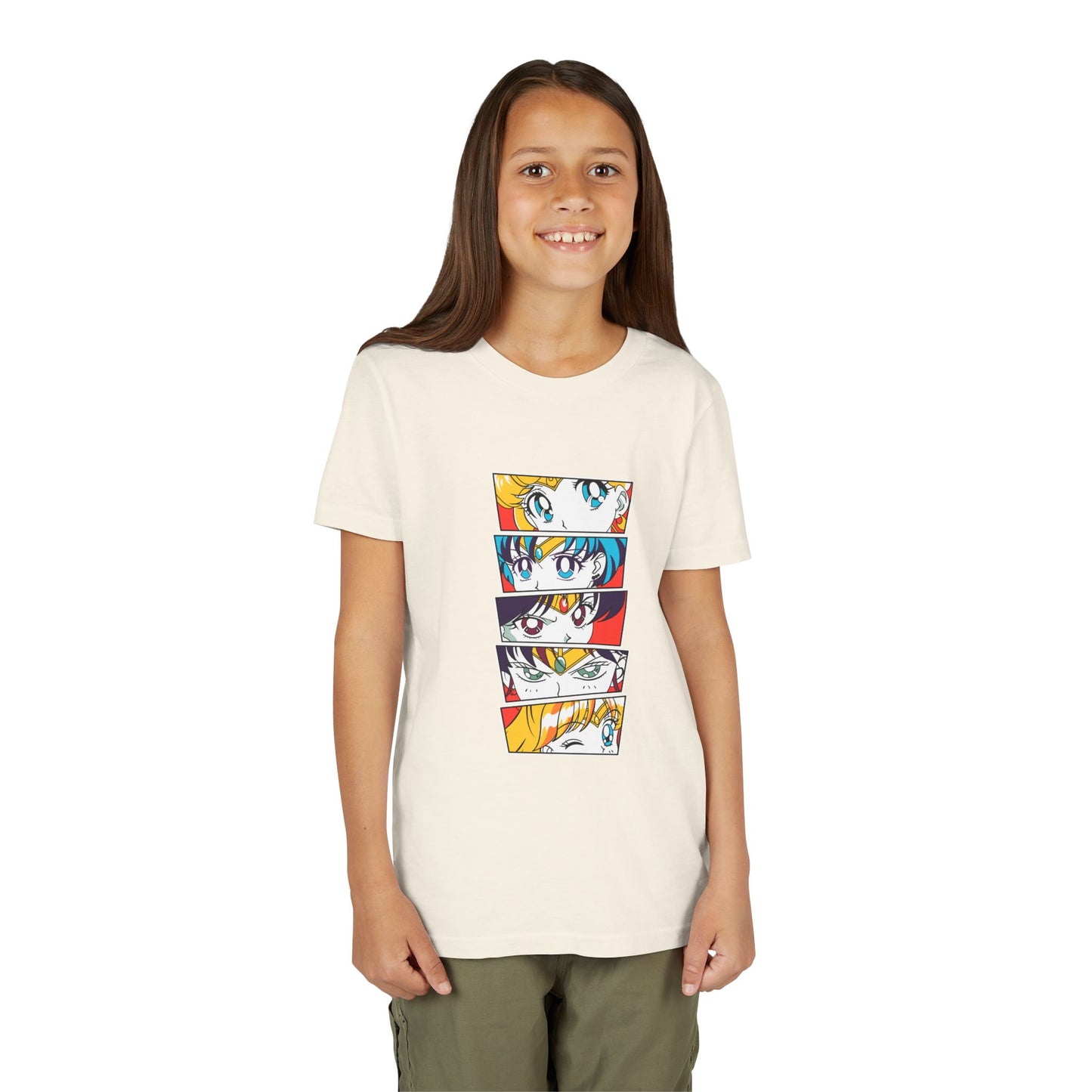 Youth Anime-Inspired Short Sleeve Tee - Colorful Sailor Moon Character Eyes T-shirt Design - CreativeRino