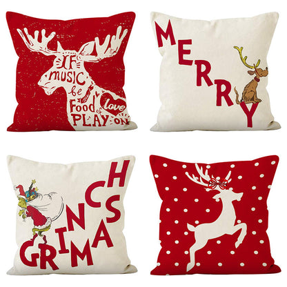 Linen Deer Print Lumbar Pillow Cover | Christmas Holiday Waist Cushion for Sofa Decor eprolo