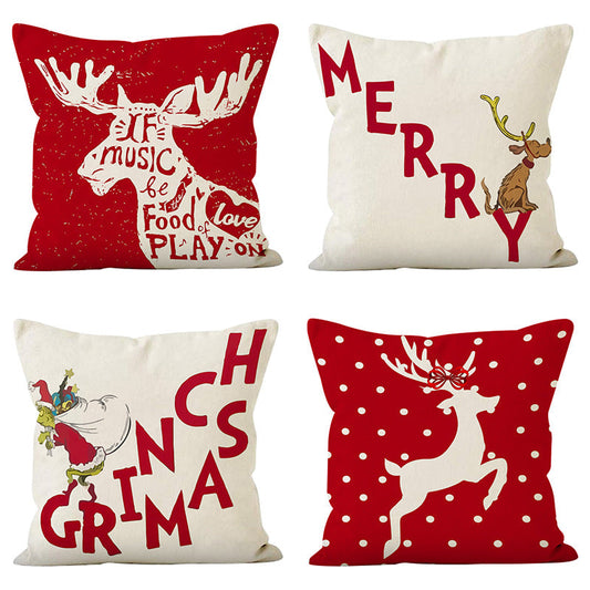 Linen Deer Print Lumbar Pillow Cover | Christmas Holiday Waist Cushion for Sofa Decor eprolo