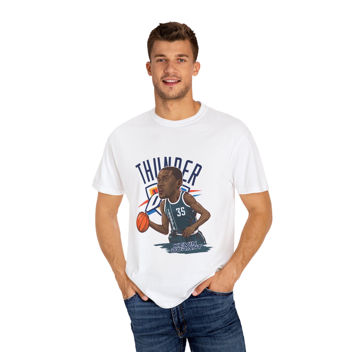 Kevin Durant Thunder Basketball T-shirt - Unisex Garment-Dyed Tee - CreativeRino