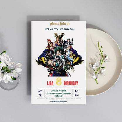 My hero Academia Birthday Invitation Template - CreativeRino