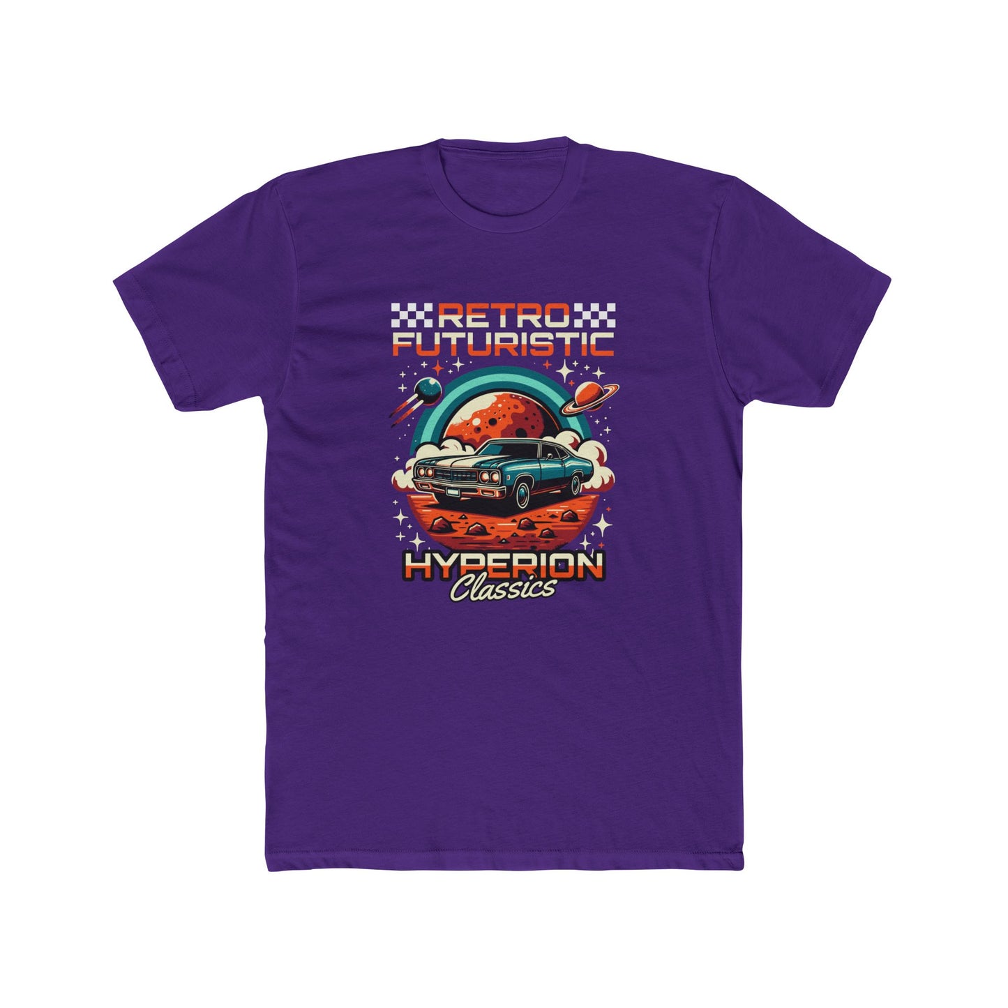 Retro Futuristic Car Unisex Cotton Crew Tee - Vintage Space T-shirt Design - CreativeRino