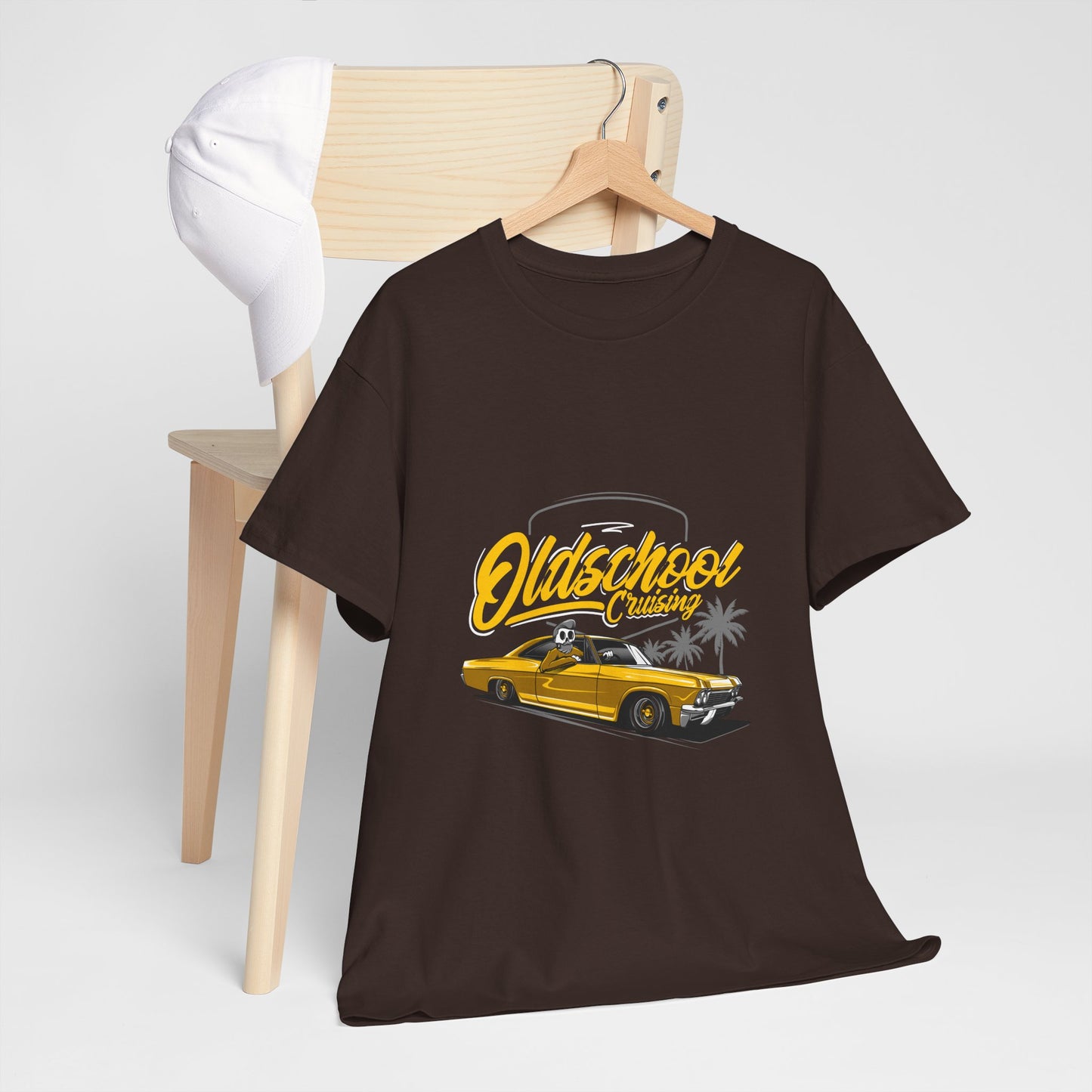 Retro Car Unisex Heavy Cotton Tee - "Oldschool Cruisin'" T-shirt Design - CreativeRino