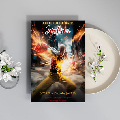 One Punch Man Birthday Invitation Template - CreativeRino