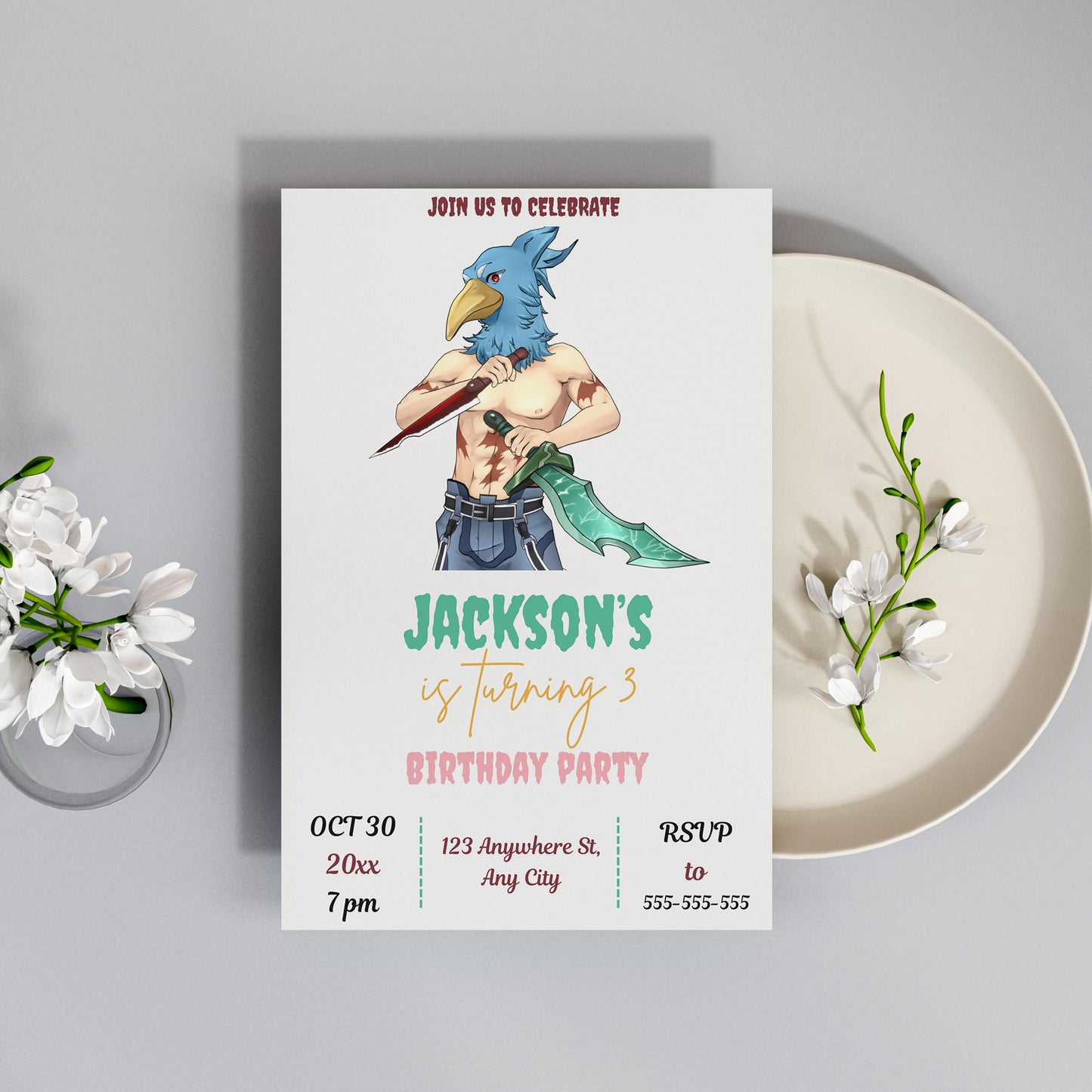 Shangri La Frontier Birthday Invitation Template