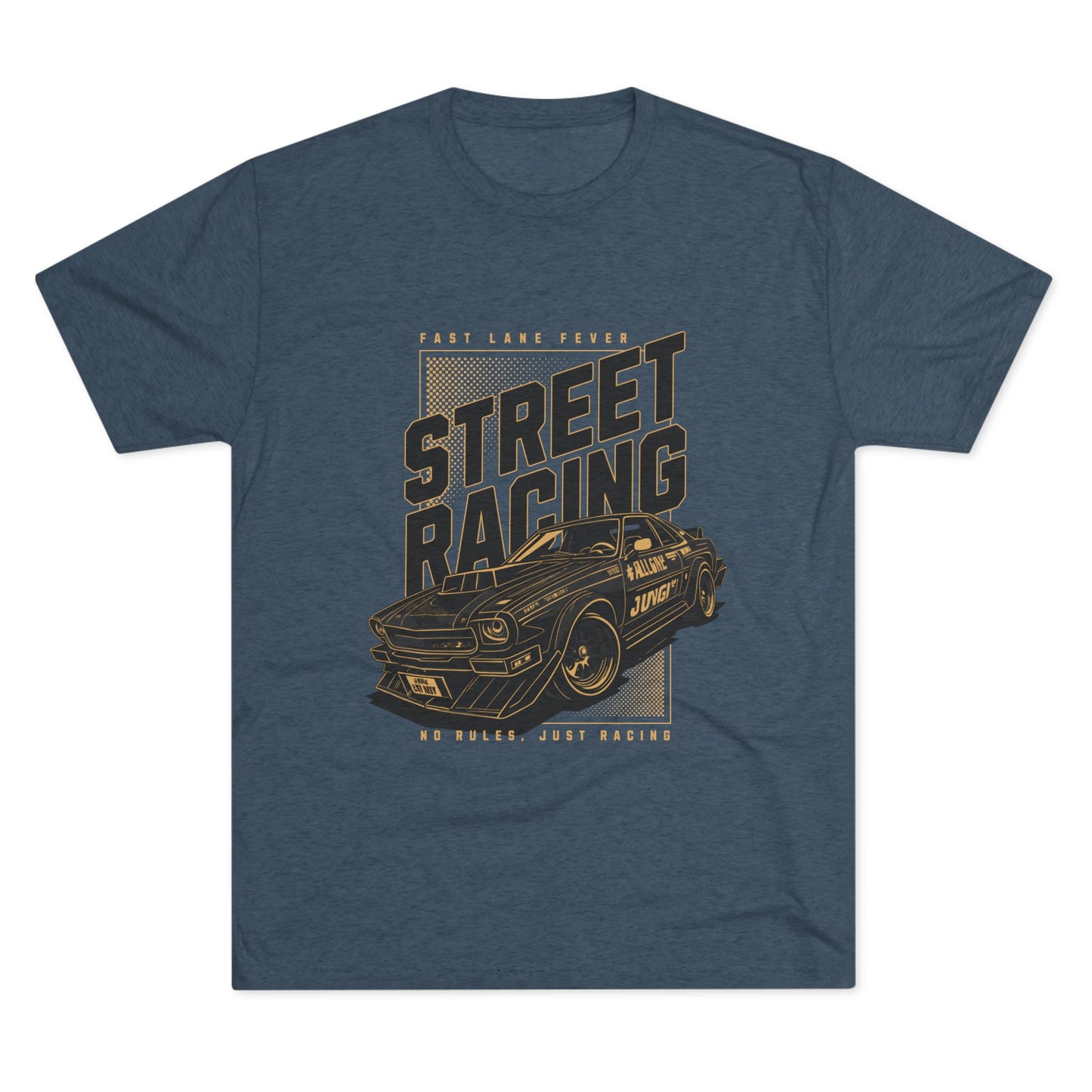 Street Racing Car Unisex Tri-Blend Crew Tee - Fast Lane Fever Graphic T-Shirt - CreativeRino