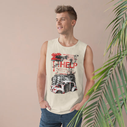 Artistic Unisex Tank Top with 'HELP' Design - CreativeRino