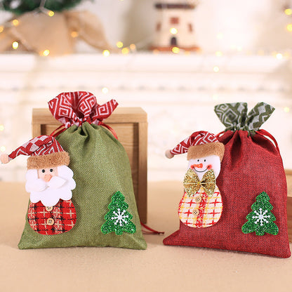 Linen Drawstring Christmas Gift Bag | Children's Apple & Candy Pouch | Reusable Festive Decor & Biscuit Holder eprolo