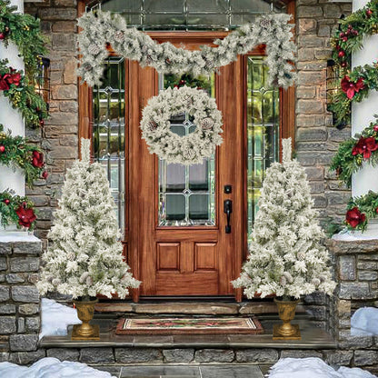 Deluxe 4-Piece Pre-Lit Christmas Tree & Garland Set | LED Entrance & Flower Decor eprolo