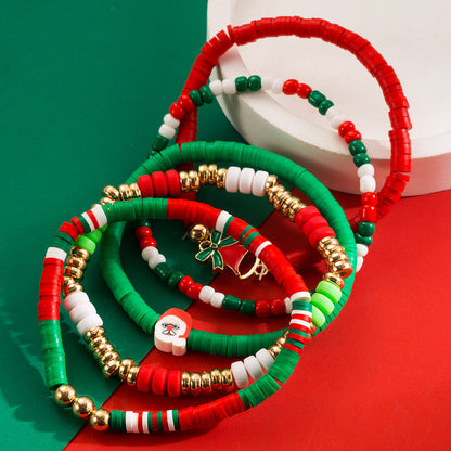Christmas Bracelet Set | Colorful Soft Ceramic Beads with Alloy Elk & Bell Charms | Festive Women's Jewelry Gift eprolo