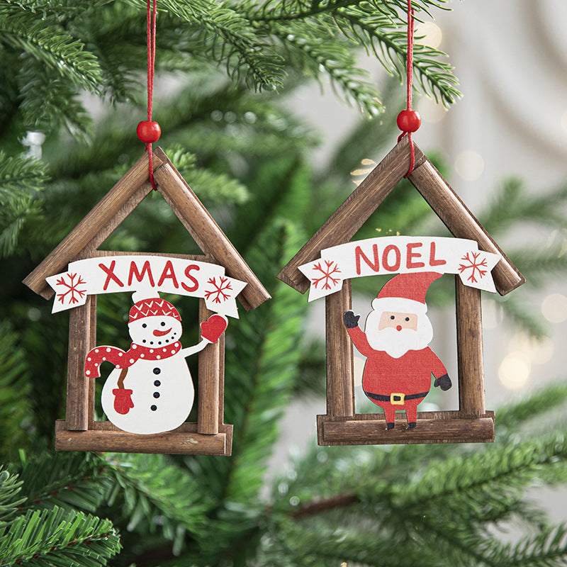 Rustic Wooden Christmas House Ornaments | Hanging Miniature Village Decorations eprolo