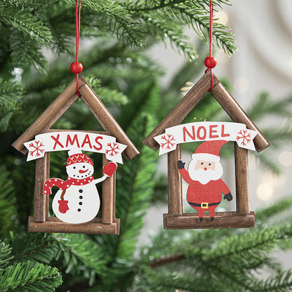 Rustic Wooden Christmas House Ornaments | Hanging Miniature Village Decorations eprolo