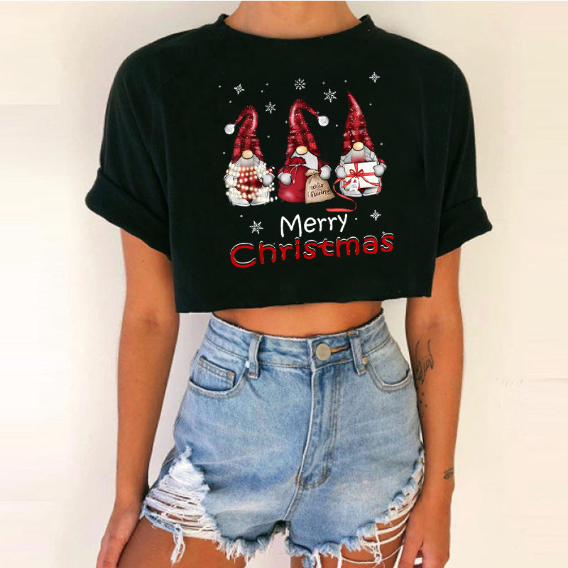 Spicy Girl Christmas Crop Top T-Shirt | INS Style Short Sleeve Round Neck | Trendy Festive Night Out Basic eprolo