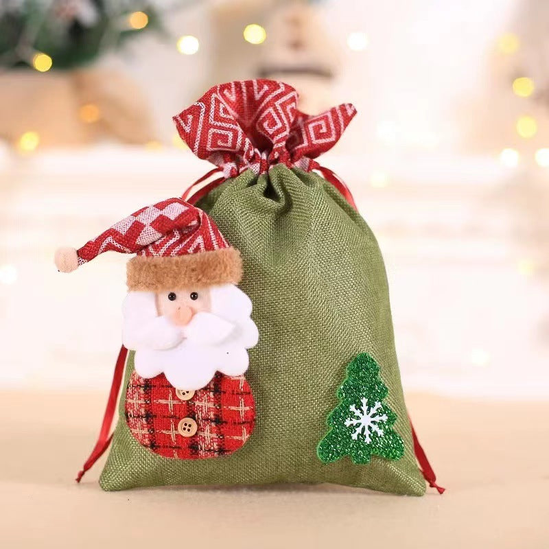 Linen Drawstring Christmas Gift Bag | Children's Apple & Candy Pouch | Reusable Festive Decor & Biscuit Holder eprolo