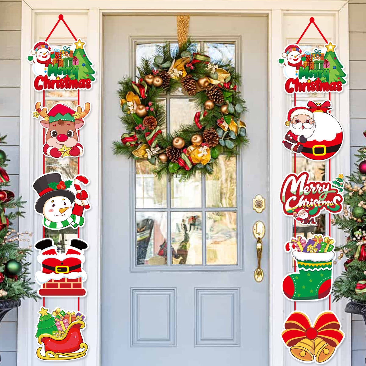 Santa & Snowman Christmas Door Banner Set | Festive Hanging Couplets & Party Decor eprolo