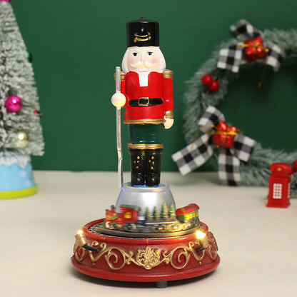 Luminous Musical Christmas Village Ornament Decor | Resin Walnut Soldier, Rotating Train & House eprolo