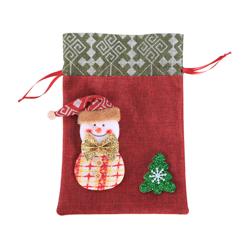 Linen Drawstring Christmas Gift Bag | Children's Apple & Candy Pouch | Reusable Festive Decor & Biscuit Holder eprolo