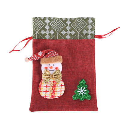 Linen Drawstring Christmas Gift Bag | Children's Apple & Candy Pouch | Reusable Festive Decor & Biscuit Holder eprolo