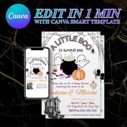 A Little Boo Baby Shower Halloween Invitation Template - CreativeRino