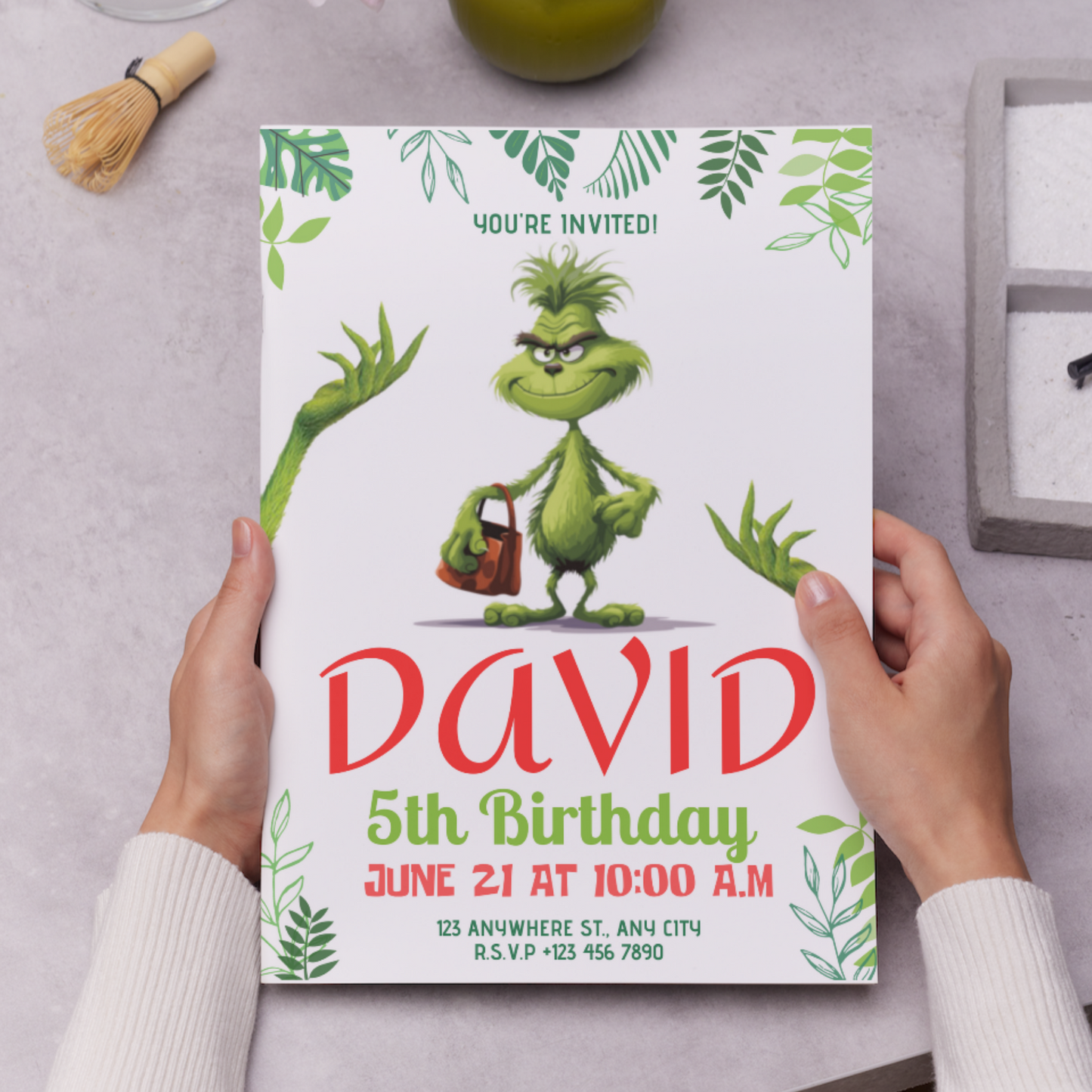 Baby Grinch Christmas Birthday Invitation Template