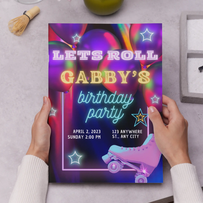 Roller Skates Skating Birthday Invitation Template - CreativeRino