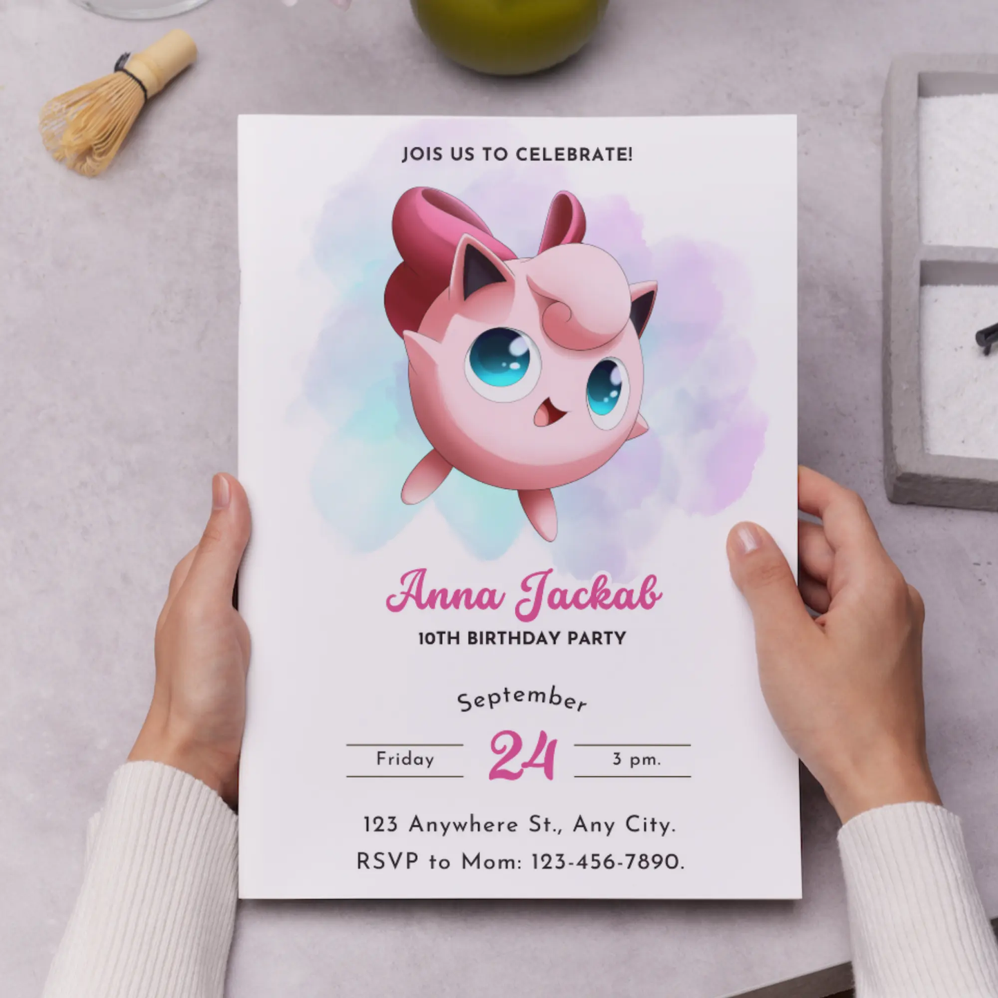Jigglypuff Pokemon Birthday Invitation Template - CreativeRino