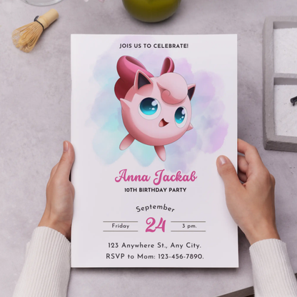 Jigglypuff Pokemon Birthday Invitation Template - CreativeRino