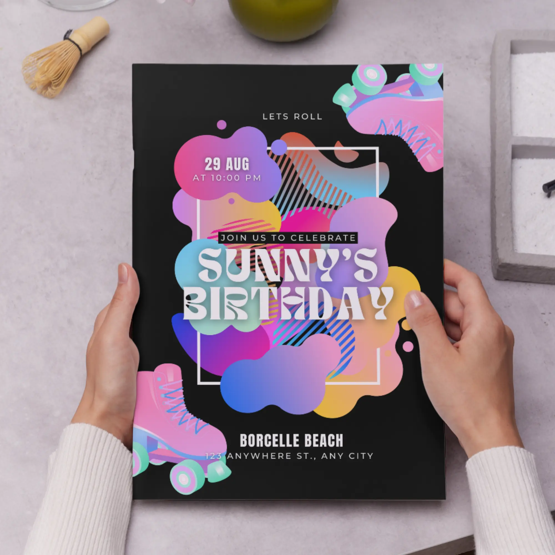 Roller Skates Skating Birthday Invitation Template - CreativeRino