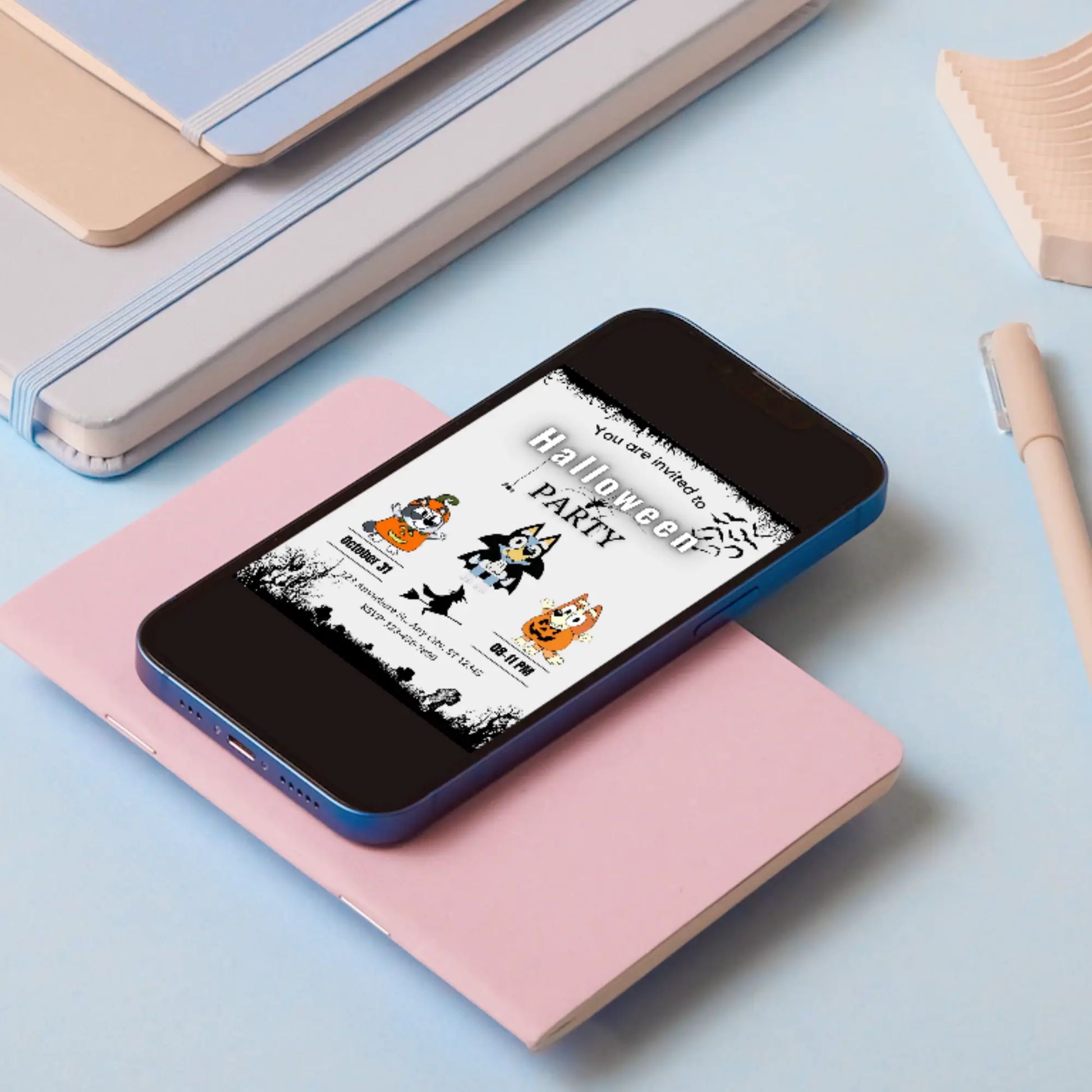 Bluey and Bingo Halloween Birthday Invitation Template - CreativeRino