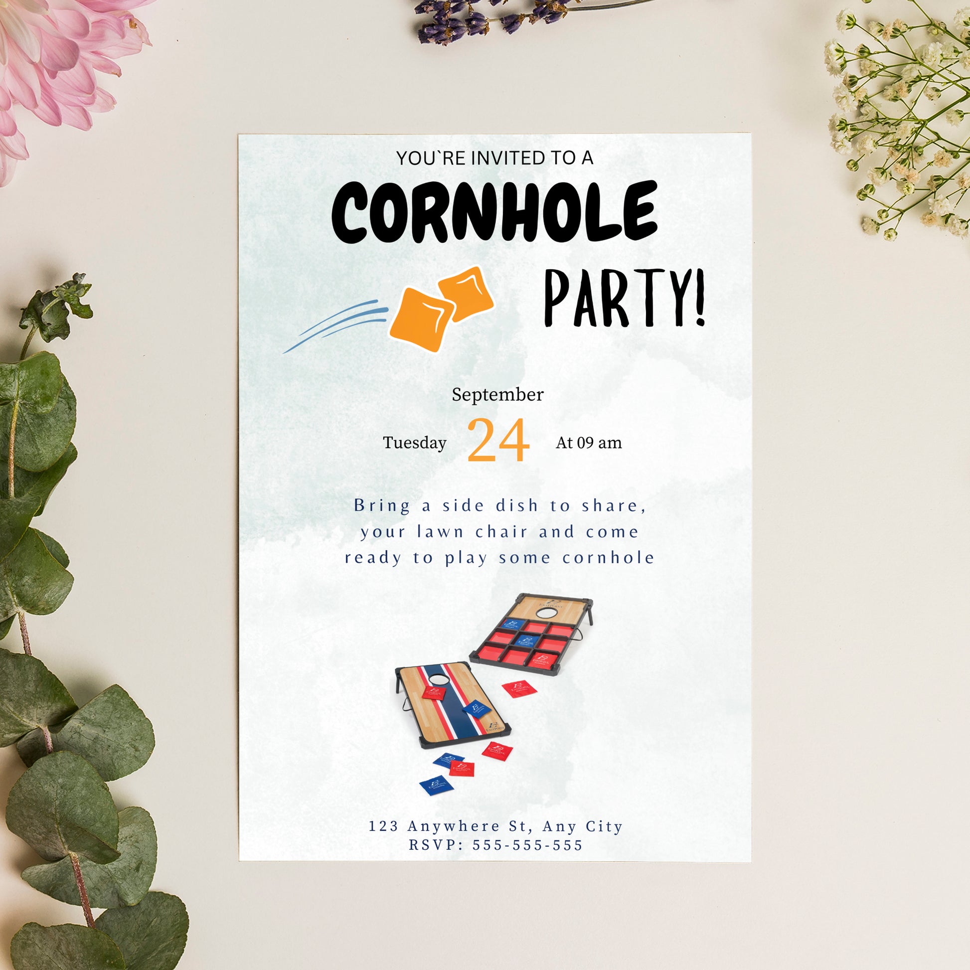 Cornhole Birthday Party Invitation Template - CreativeRino