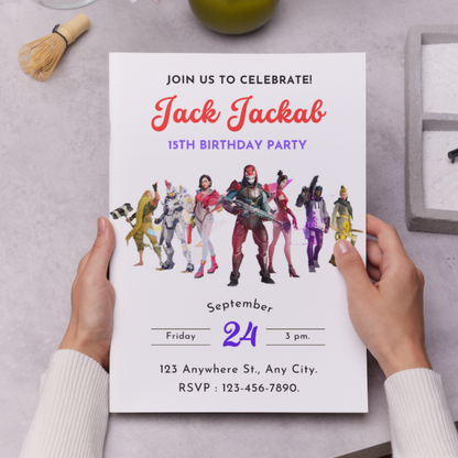 Fortnite Gaming Birthday Invitation Template - CreativeRino