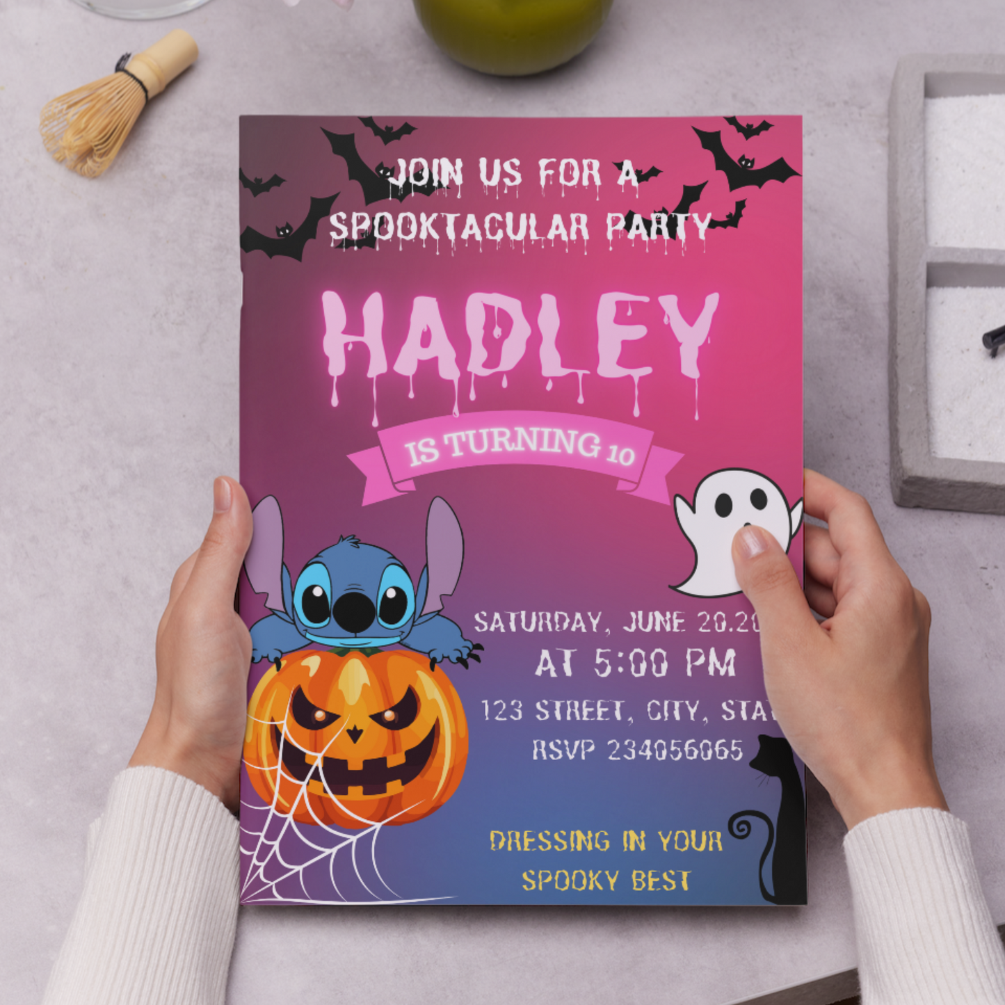 Spooktacular Stitch Halloween Birthday Party Invitation Template