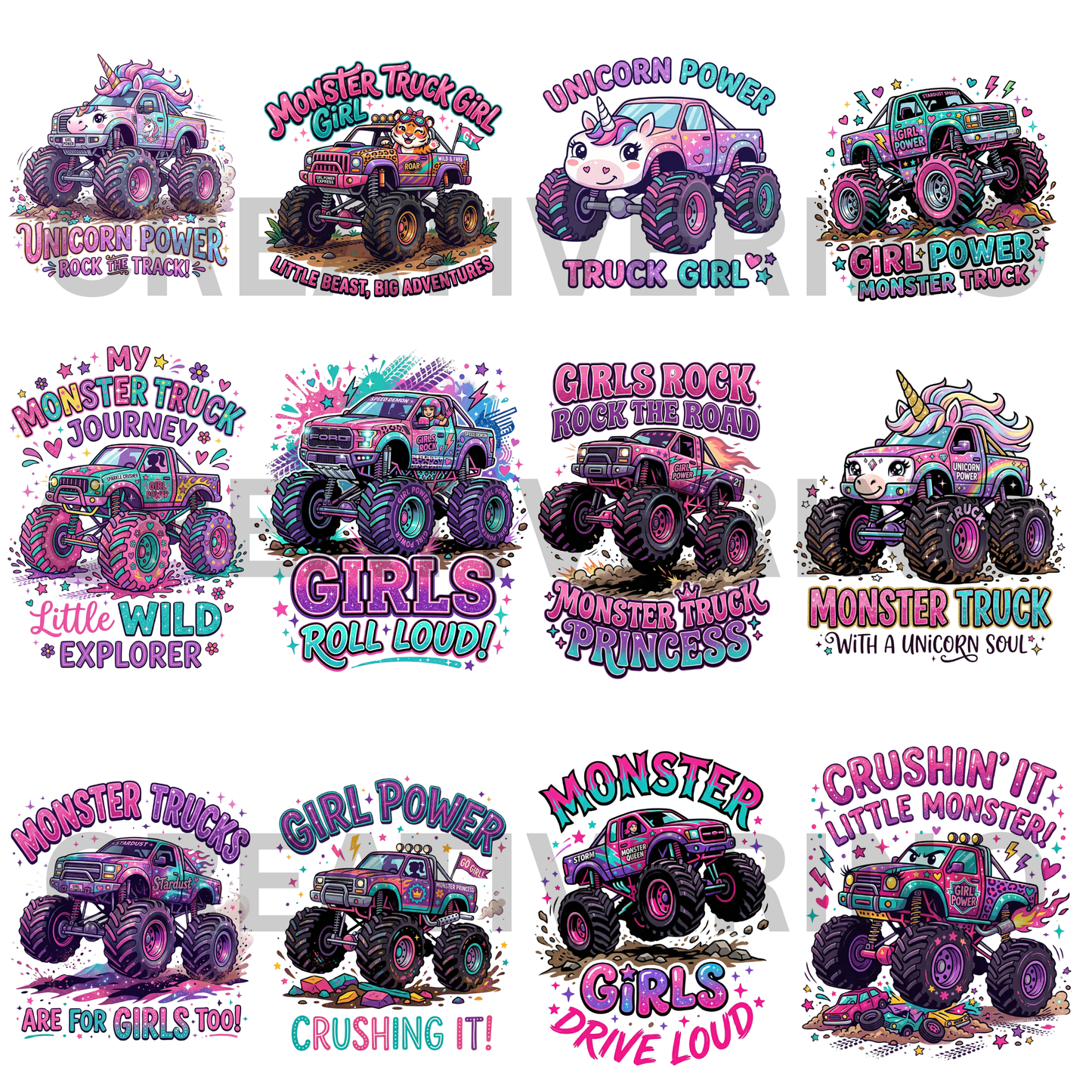 Monster Truck PNG Bundle | Kids Truck Clipart | Monster Jam Style Graphics CreativeRino