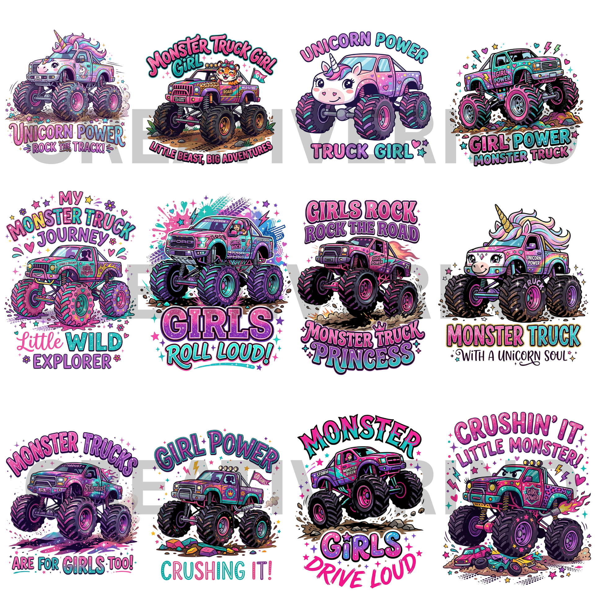 Monster Truck PNG Bundle | Kids Truck Clipart | Monster Jam Style Graphics CreativeRino