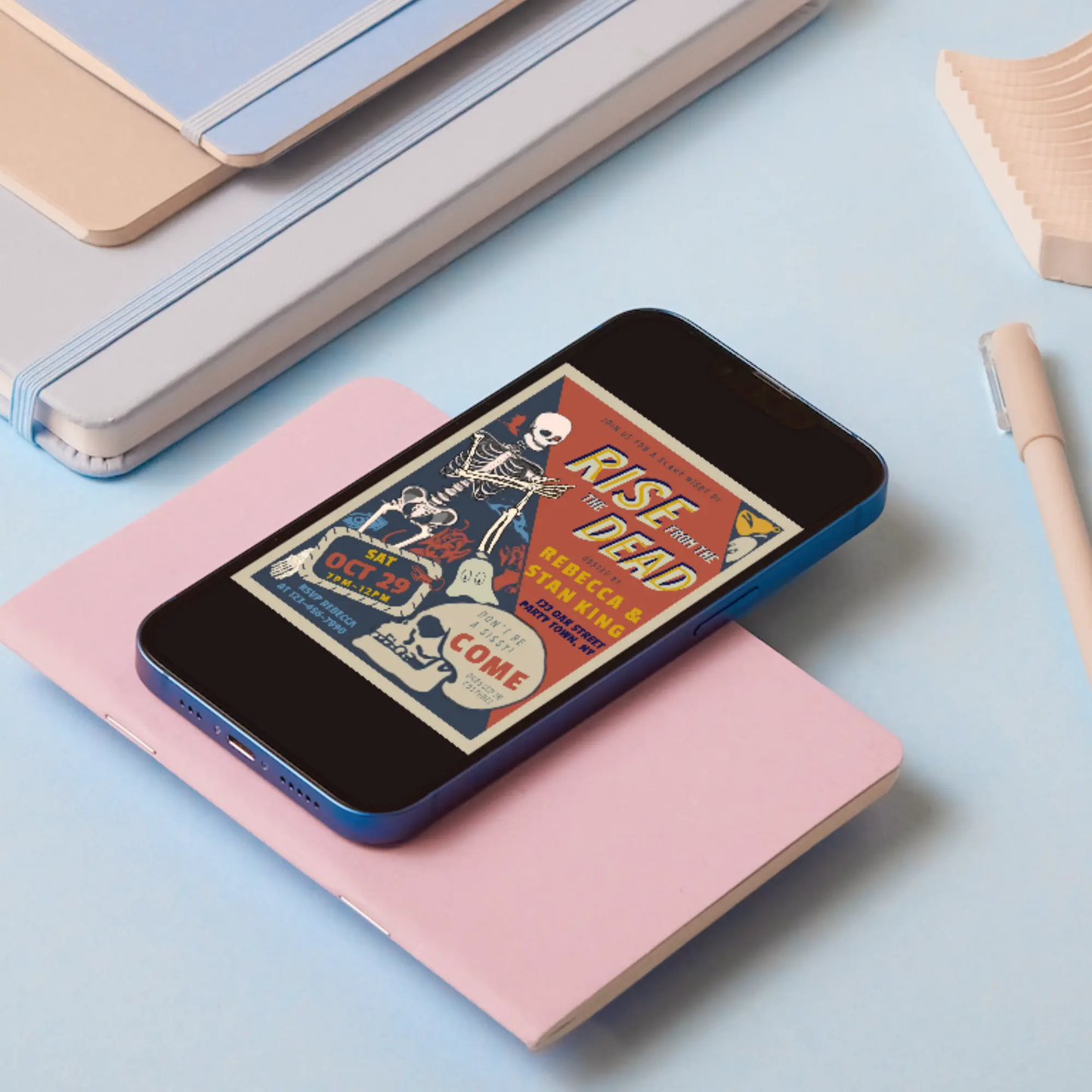 Retro Vintage Skeleton Halloween Party Invitation Template - CreativeRino