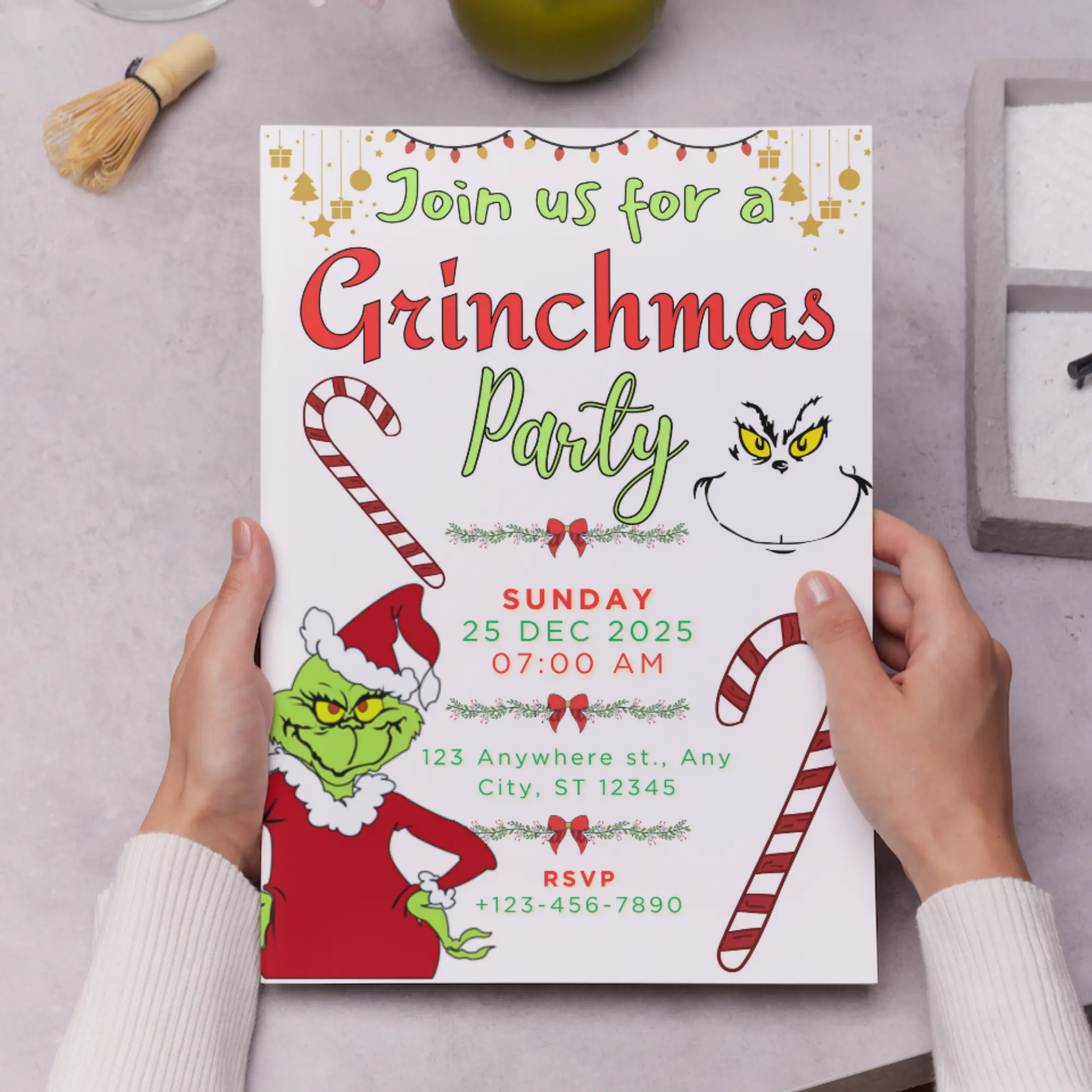 Grinchmas Christmas Party Invitation Template | Grinch Invite - CreativeRino