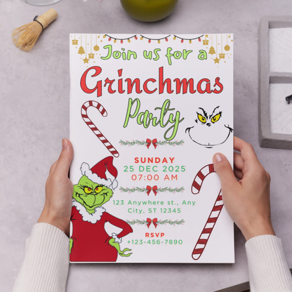 Grinchmas Christmas Party Invitation Template | Grinch Invite - CreativeRino