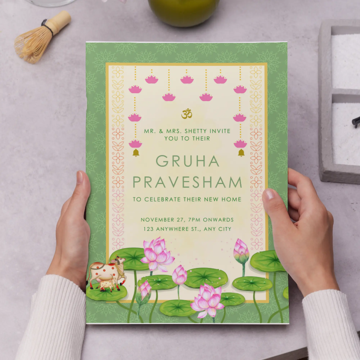 Gruhapravesham Invitation Template | Indian Housewarming Invite - CreativeRino