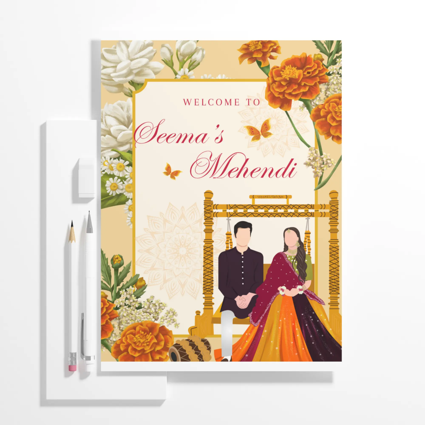 Mehndi Sign Template | Indian Wedding Welcome Sign - CreativeRino