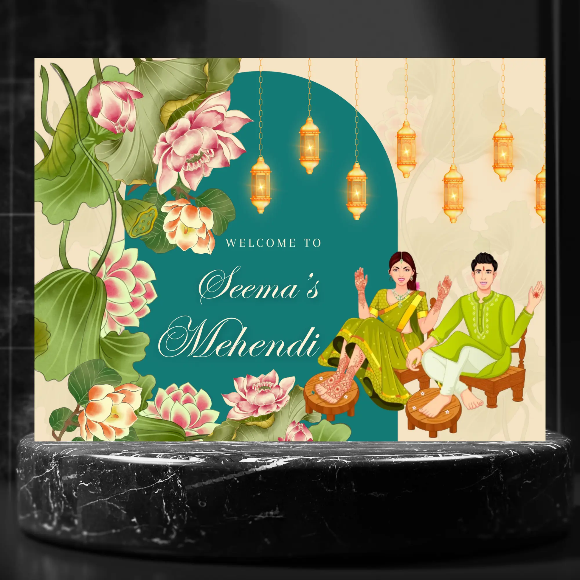 Mehndi Sign Template | Indian Wedding Welcome Sign - CreativeRino